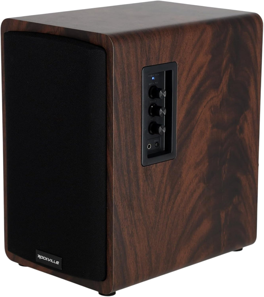 Rockville ELITE-5D 5.25" Powered Bookshelf Speakers with Bluetooth 800 Watts Peak Power Dark Wood