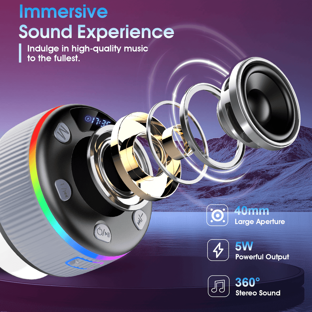 Bluetooth Shower Speaker, IPX7 Waterproof Wireless Speaker with Suction Cup, Time & Battery Display, Hands-Free Calls, 8–15H Playtime, 360° Sound Portable Mini Speaker for Bathroom and Travel