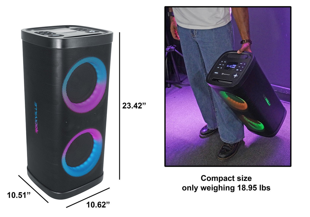 (2) Rockville BASS PARTY 65 V2 Rechargeable LED Wireless Link Bluetooth Speakers