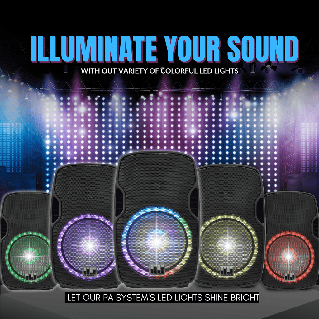 MUSYSIC MU‑15P3K Professional 15" Powered Speaker – 3000W Peak, Bluetooth, USB, SD Card, FM Radio, Dual Mic Inputs, LED Light, Remote Control
