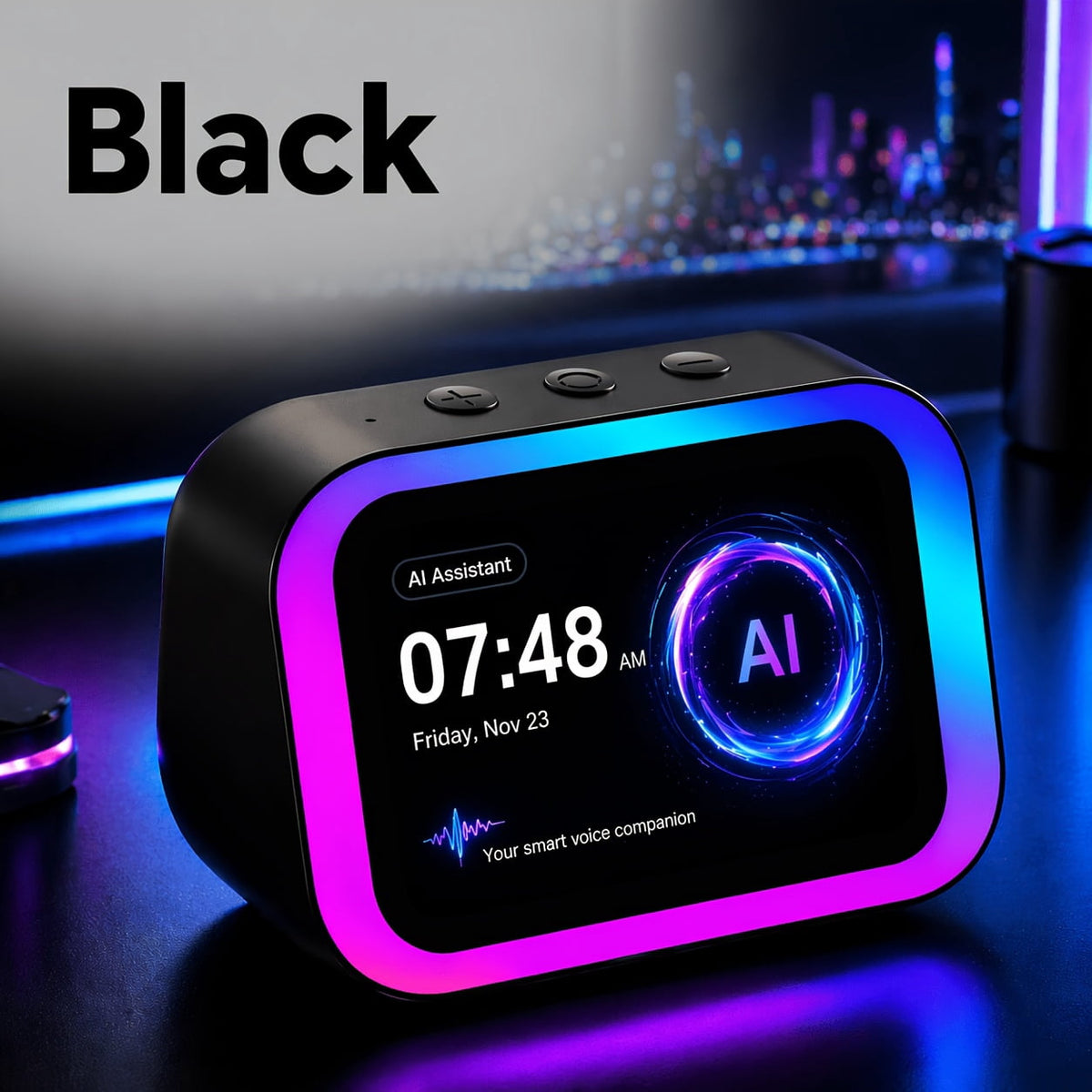 AI Smart Speaker with Large Screen Display, RGB Ambient Lighting, Hands-free Calling, Music Player, Voice-controlled Desktop Speaker, Suitable for Home/office/bedroom