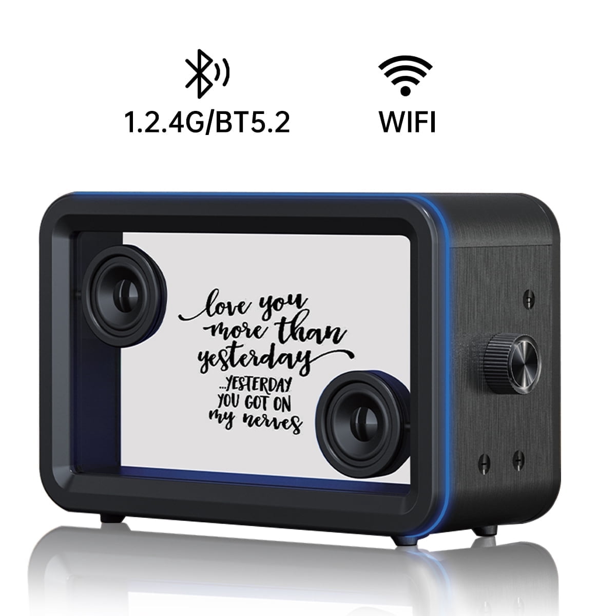BESTSKI Bluetooth Speaker,with HD sound Hi-Fi Soundbar Speaker and Transparent Glass Screen, Dynamic Floating Lyrics, Digital Frame Function, LED Light Show,2.4G Wifi - Black