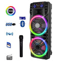Curuk Wireless Speaker With Wireless Mic, 2800W Portable Bluetooth Speaker Dual 12” Subwoofer Heavy Bass Party DJ PA Sound System FM Mic LED Light