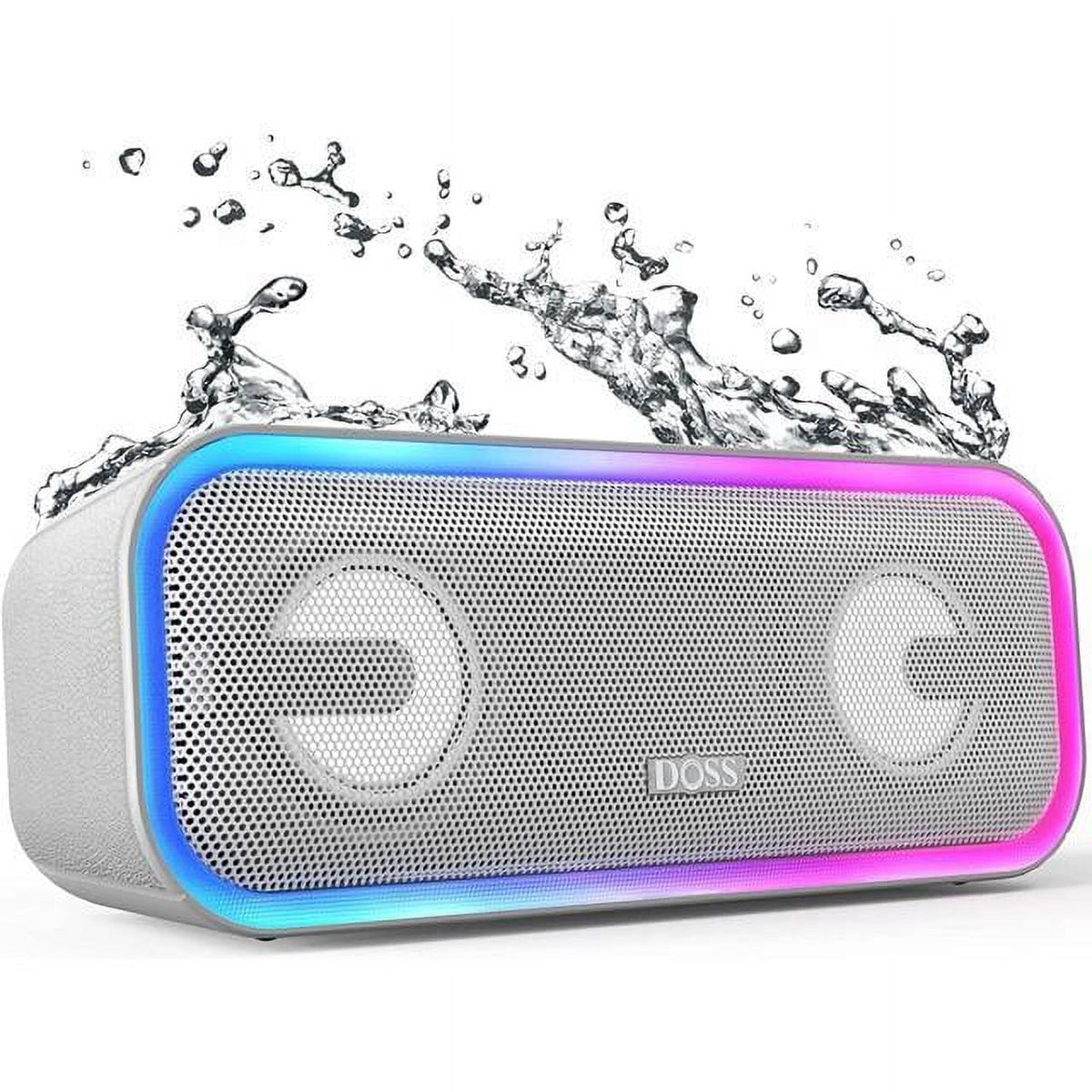 DOSS Wireless Bluetooth Speaker with 24W Impressive Sound, Booming Bass, IPX6 Waterproof, 15Hrs Playtime, Wireless Stereo Pairing, Mixed Colors Lights, 66 FT -Black