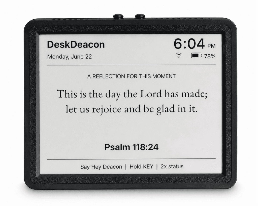 Desk Deacon™ – Christian Desk Robot Companion for Daily Scripture, Personalized Prayer, Christian Music & Bible Study | Smart Speaker | Voice-Activated Dedicated Faith Device | Wi-Fi Enabled