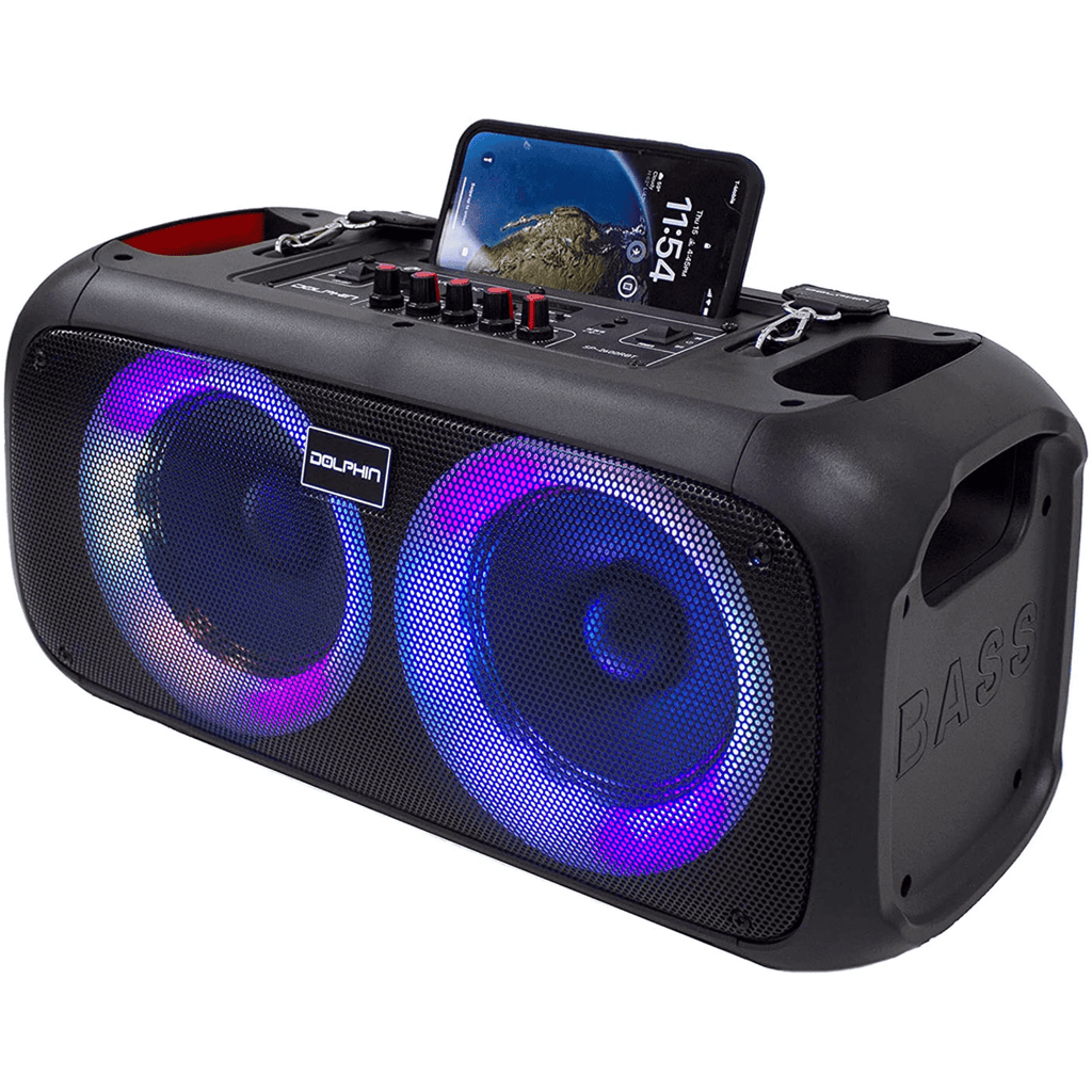 Dolphin SP-2600RBT Boombox Speaker with Mic Input & Sound-Activated Light, Bluetooth & USB, Play Music Anywhere