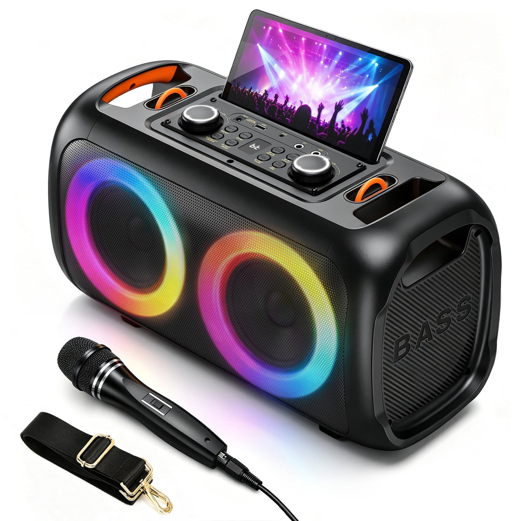 FRESHDEW Big Bluetooth Speakers with Microphone, Outdoor Party Speaker with Tws and EQ Control Aux Usb
