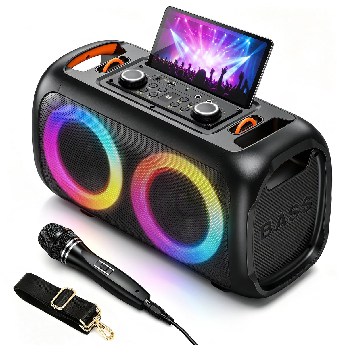 FRESHDEW Big Bluetooth Speakers with Microphone, Outdoor Party Speaker with Tws and EQ Control Aux Usb
