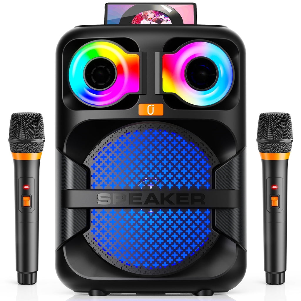 FanFun Bluetooth Speaker, Portable Party Speaker with 2 Microphones, LED Light, Deep Bass, T28-T