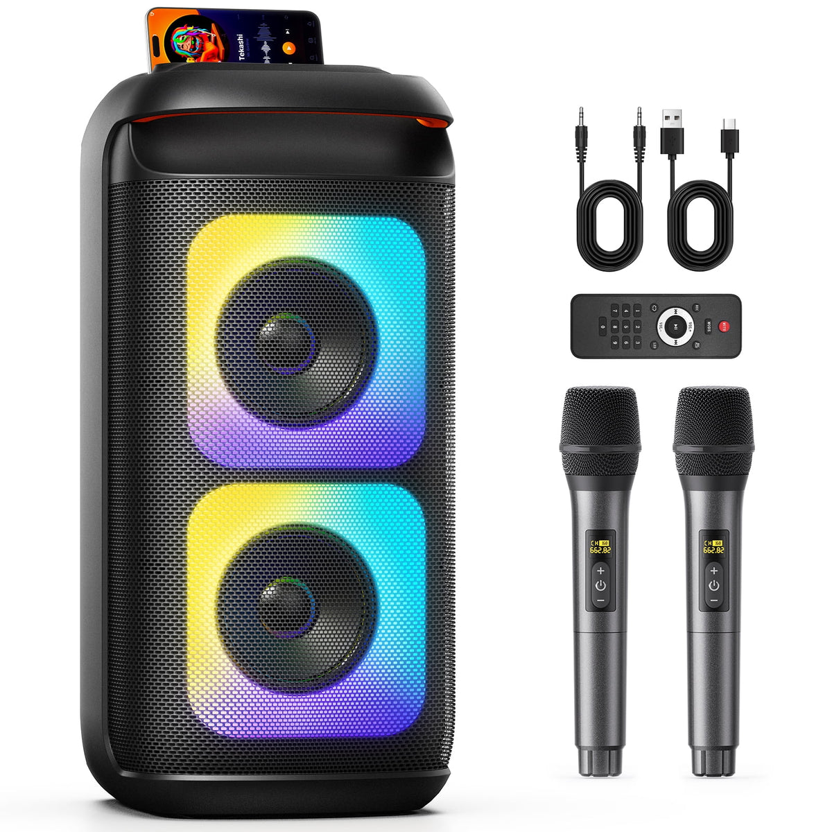 JYX Bluetooth Speaker, Dual 6.5'' Subwoofer Portable Party Speaker System for Outdoor, Deep Bass Party Box with Led Lights, T27-T