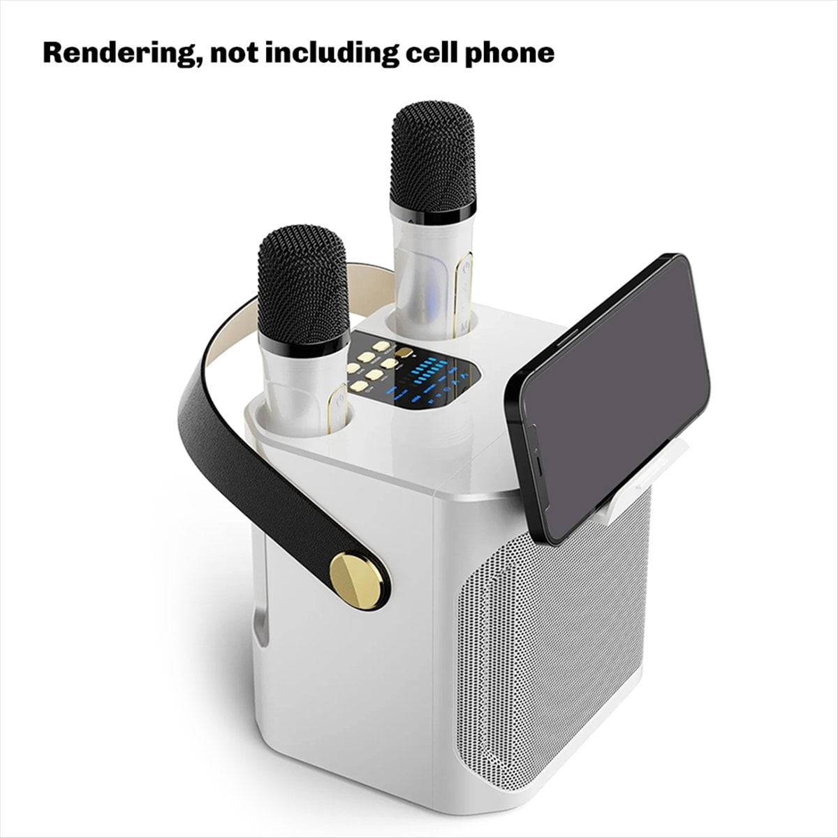 High Power Karaoke Bluetooth Speaker Portable 360 Stereo Surround Wireless Subwoofer with Dual Microphone White