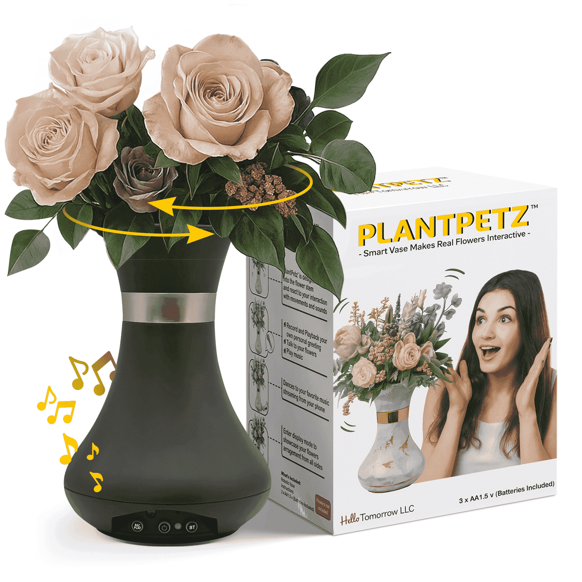 Interactive Flower Vase with Bluetooth Speaker, Voice & Touch Control