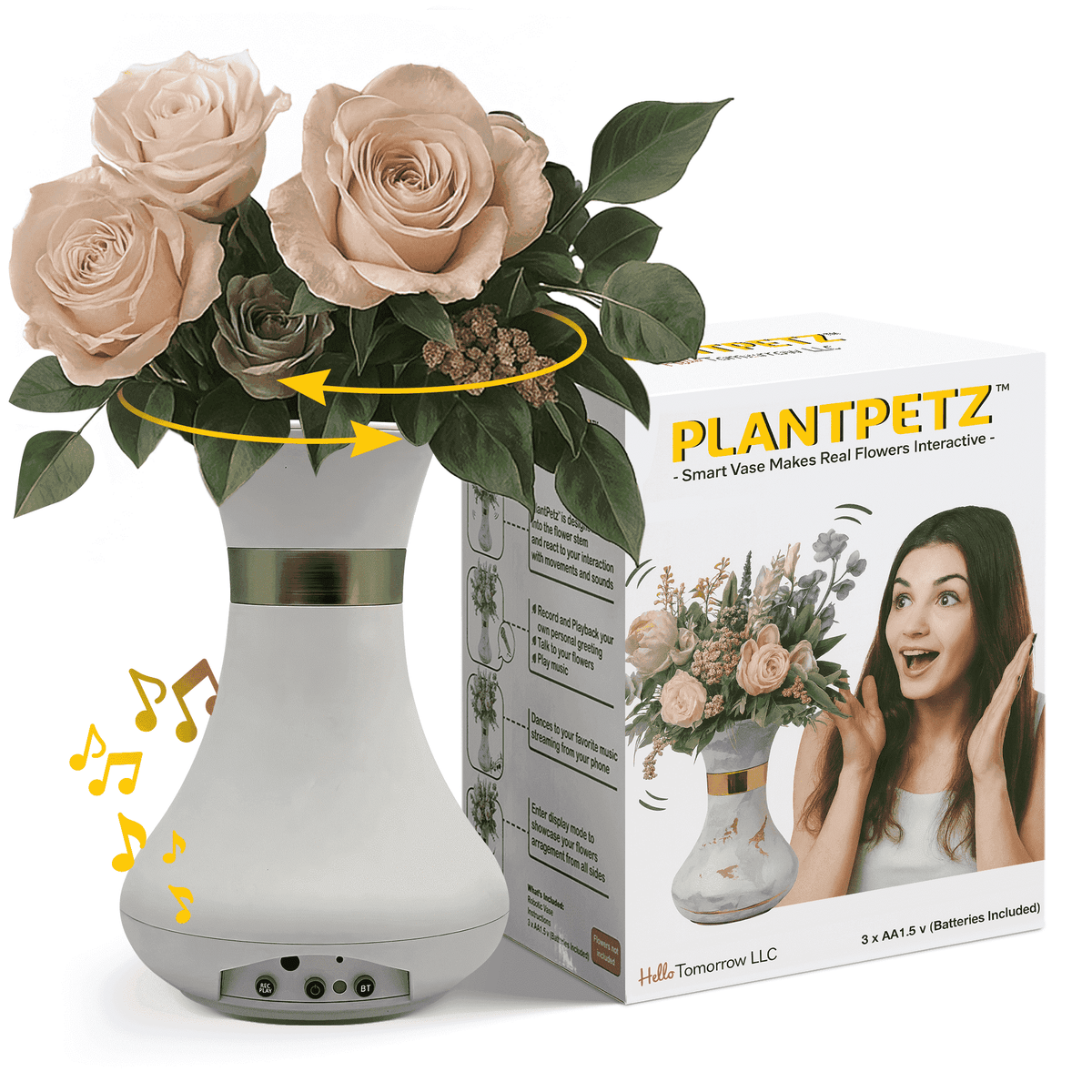 Interactive Flower Vase with Bluetooth Speaker, Voice & Touch Control