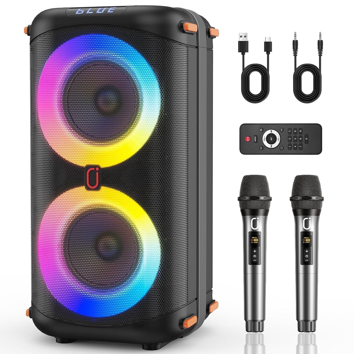 JYX Bluetooth Speaker, Dual 6.5'' Subwoofer Portable Party Speaker System for Outdoor, Deep Bass Party Box with Led Lights, T27-T