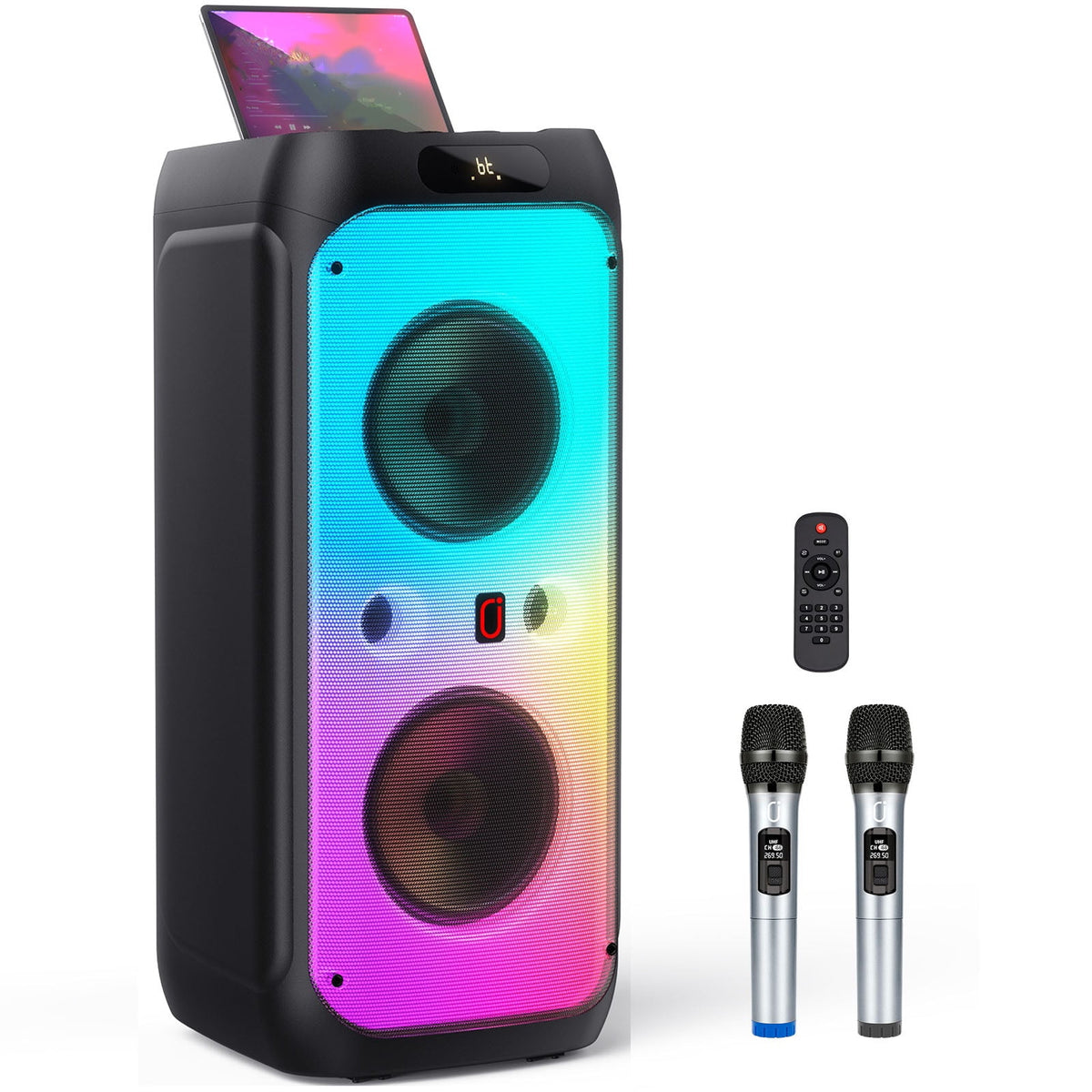 JYX Party Speaker, 80W Powerful Large Bluetooth Speaker with 2 Mics, Deep Bass Stereo PA System with Remote Control