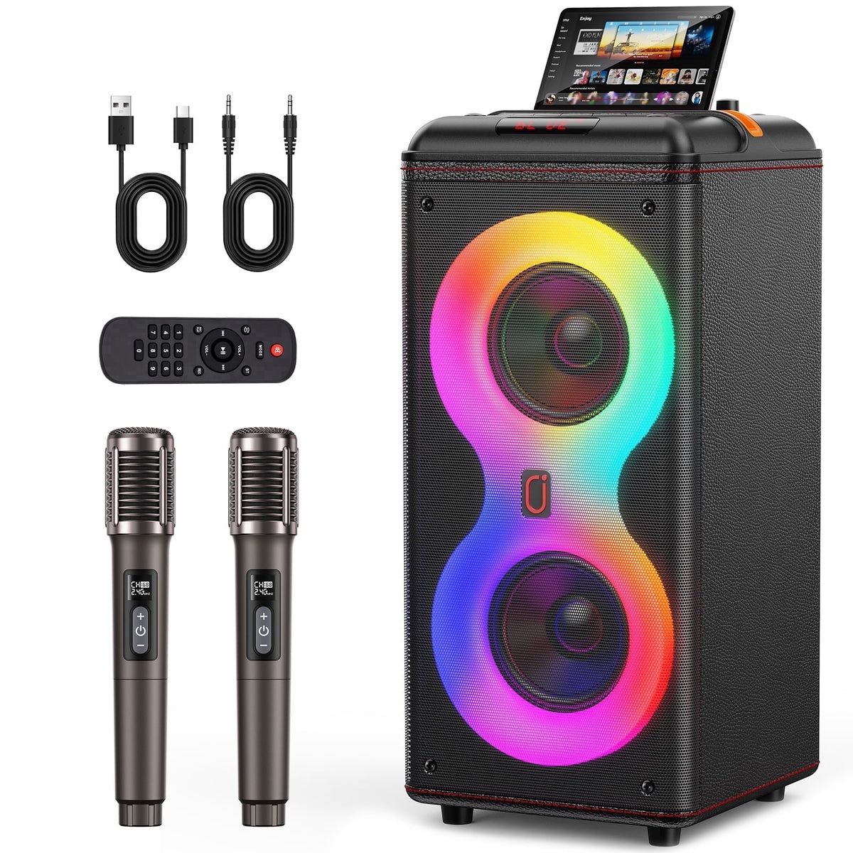 JYX Bluetooth Speaker, Dual 6.5'' Subwoofer Portable Party Speaker System for Outdoor, Deep Bass Party Box with Led Lights, T27-T