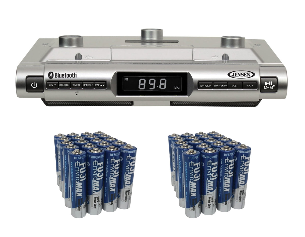 Jensen SMPS-628 Under-Cabinet Universal Bluetooth Music System, Includes 40 AAA Batteries