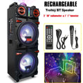 Lohoms Portable Wireless Speaker, Dual 10" Subwoofer & 1" tweeter Trolley Bluetooth Speaker W/ Microphone Heavy Bass Stereo Woofer Party Sound PA System, AUX, FM, Remote, LED Light, 40.5" H