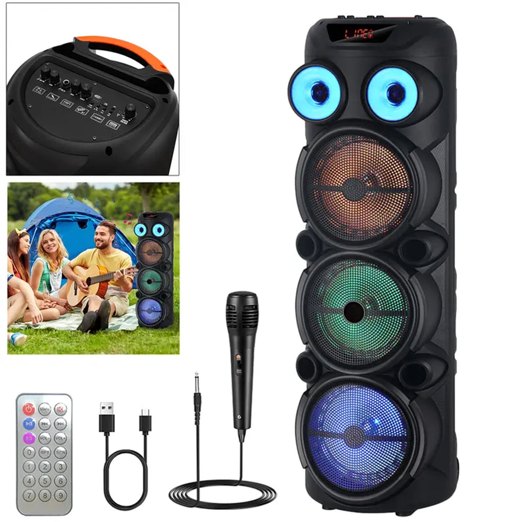 Lohoms Triple 8" Bluetooth Party Speaker, Portable Karaoke Machine & Outdoor PA Sound System with Powerful Stereo Sound, LED Lights, Wireless Mic, TWS Pairing, FM, USB, TF & AUX