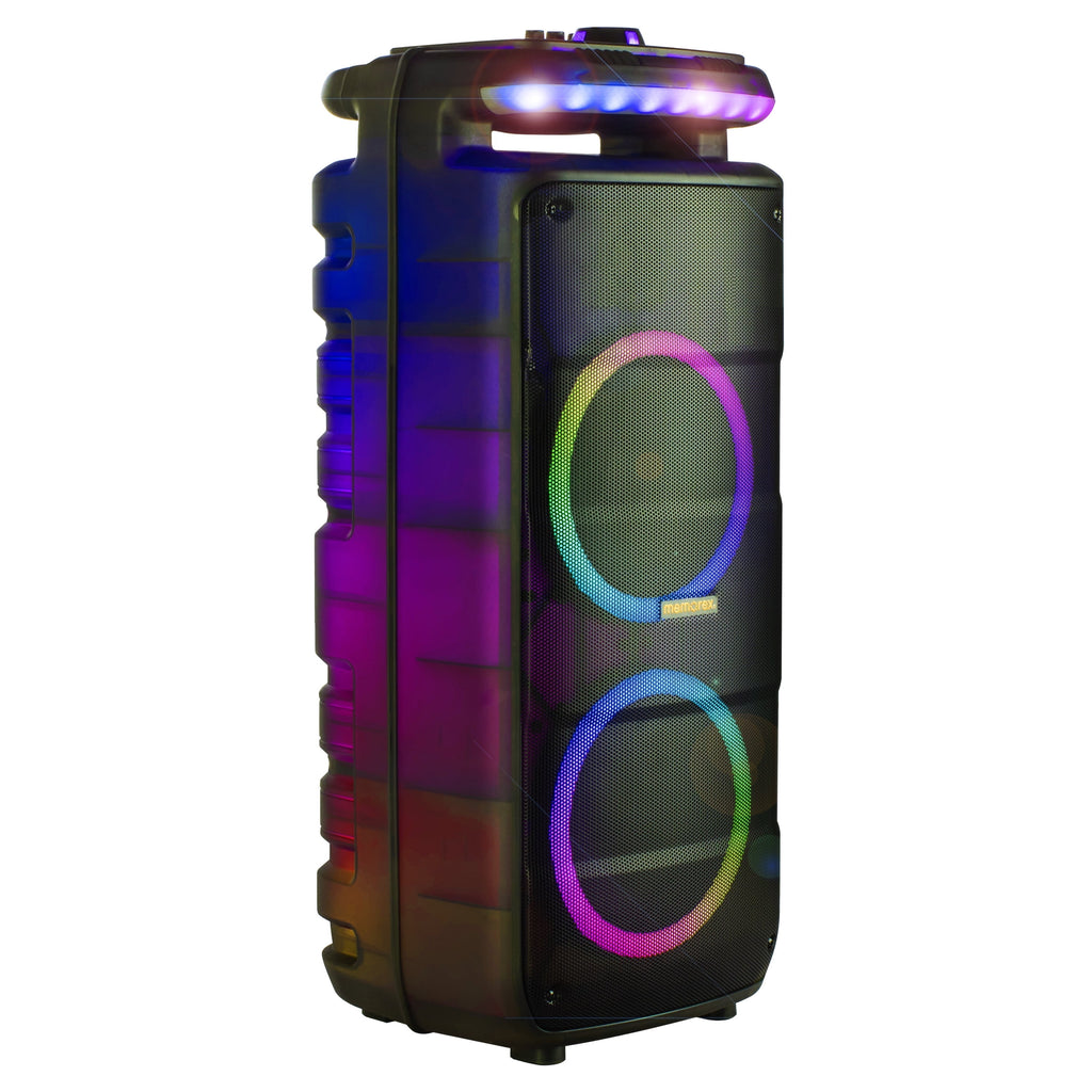 Memorex MX-PS821 Twin 8” Rechargeable Party Speaker | Bluetooth 5.0, LED Lighting, 40W RMS, 400W PMPO | TWS Pairing, Microphone Input, SD/USB/FM Radio | 25H Battery Life | Portable Wireless Speaker