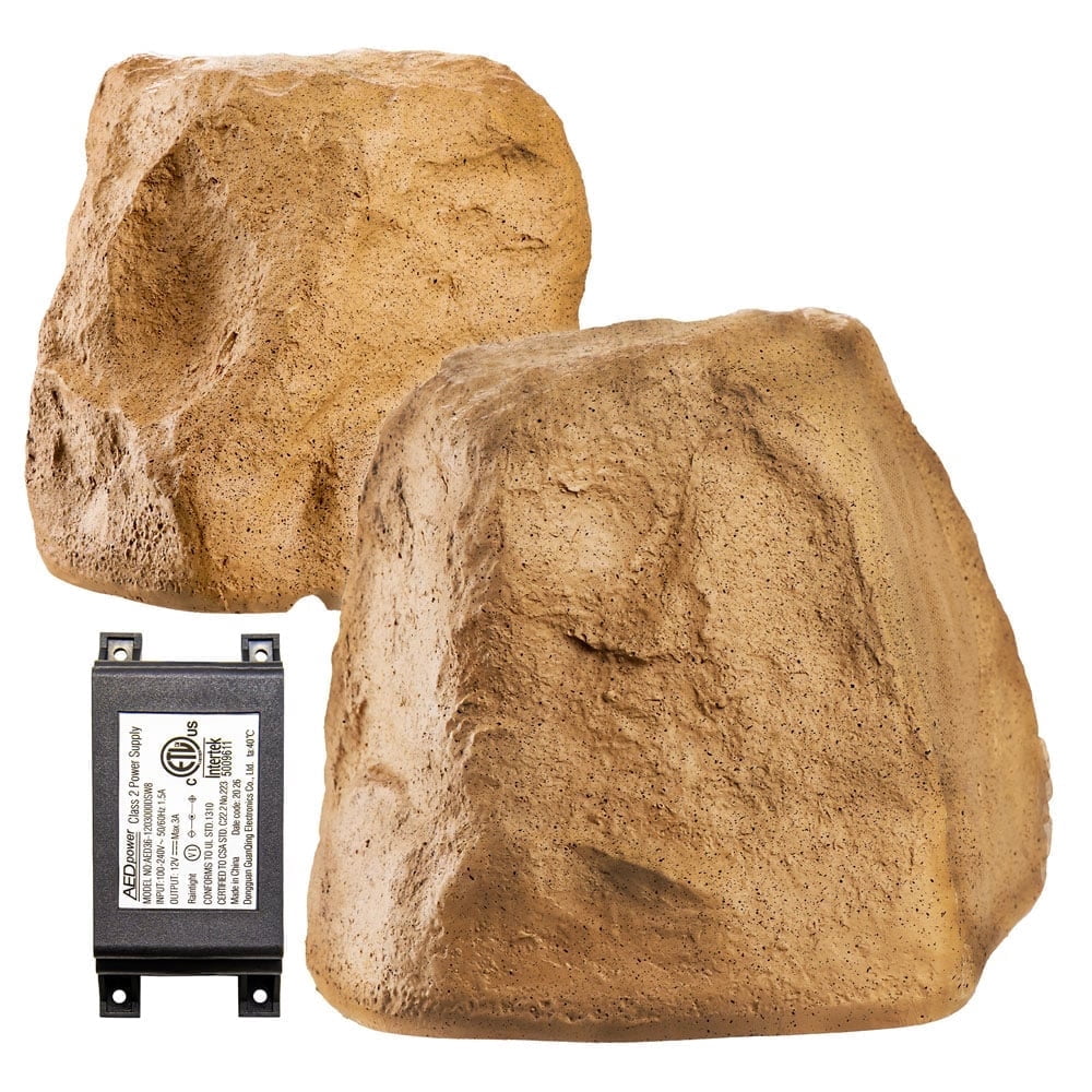 OSD Audio BTR150 5.25" Bluetooth Outdoor Rock Speaker Pair, 120W, Weather Resistant, Sandstone Canyon Brown