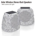 Postlucky 2 Pack Outdoor Solar Rock Speakers, Bluetooth, TWS Pairing, RGB LED Flashing, USB Charging, Waterproof, 7.3" Gray