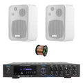 Pyle PDA8BU 5.1 Channel Home Audio Theater Bluetooth MP3/USB/SD/AUX/FM Radio Receiver, 2x 4" 30 Watt Peak 3-Way Water-Resistant Indoor/Outdoor Audio Speakers (White), 50 ft 16 Gauge Speaker Wire