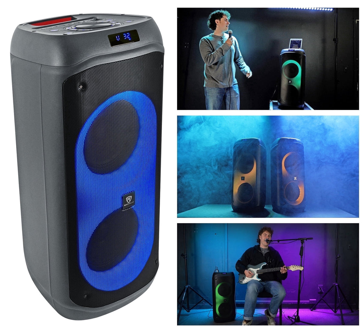 Rockville BASS PARTY 8 Bluetooth Portable Speaker, LED Lighting, Remote Included, Black