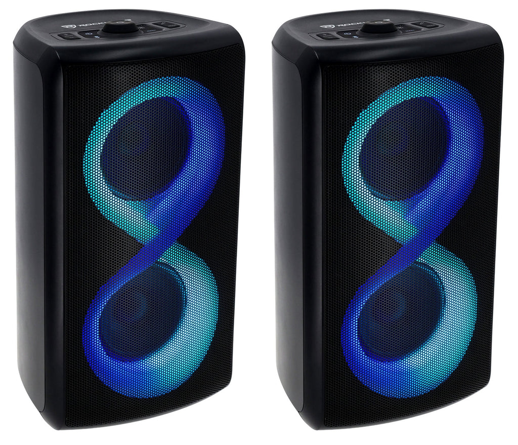 Rockville ELITE PARTY 5 1200W Bluetooth Speaker Pair, Wireless Stereo Link, LED Modes, Mic and Guitar Inputs, IPX4, 2-Piece