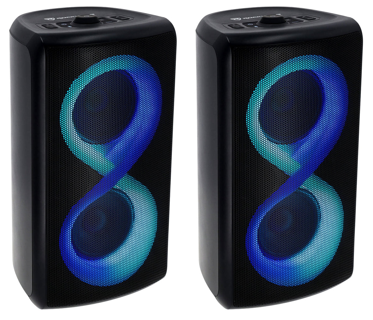 Rockville ELITE PARTY 5 1200W Bluetooth Speaker Pair, Wireless Stereo Link, LED Modes, Mic and Guitar Inputs, IPX4, 2-Piece