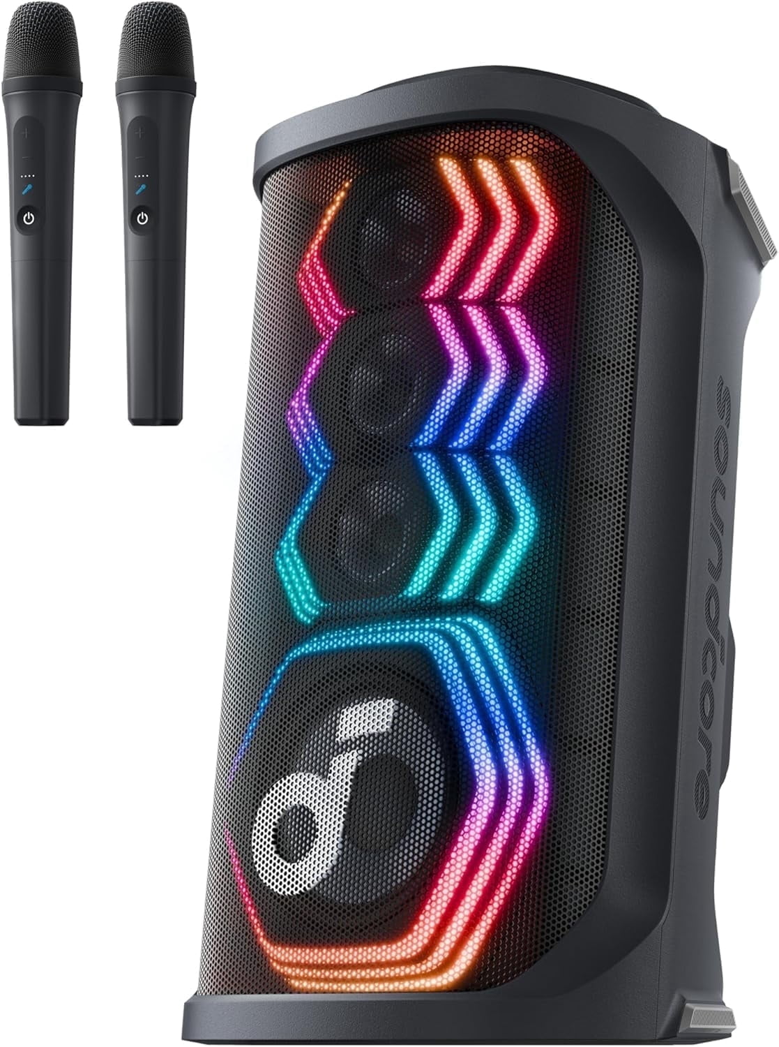 Soundcore Rave 3S Portable Bluetooth Speaker with 2 Wireless Mics, LED Lighting, Black