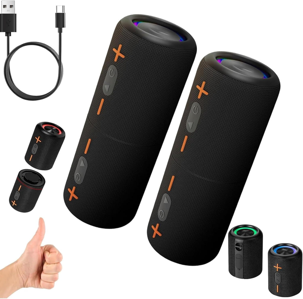 Splittable Bluetooth Speaker, 2 in 1 Portable Pairable Waterproof Wireless Speaker, Waterproof Split Wireless Speakers Bluetooth V5.3 with 20W Loud Stereo Sound, 24H Playtime (2PC)