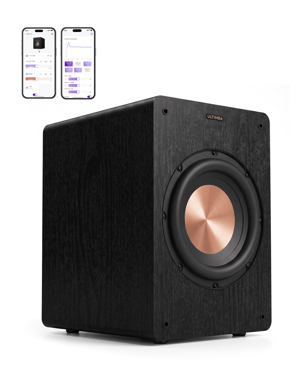 ULTIMEA 10" Powered Subwoofer with Wireless Adapter, 550W Peak, 20Hz Low Frequency, App Bass Control, EQ & 0-180° Phase, Bluetooth 6.0, RCA/LFE & Speaker-Level Inputs for HiFi & A, SUB1