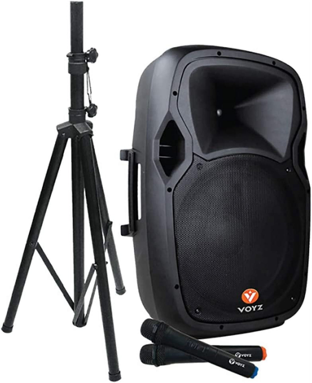 VOYZ 1000W Portable Bluetooth Speaker | 15" Two-Way | USB/SD/MP3 | Tripod Stand | 2 Mics | Perfect for Karaoke