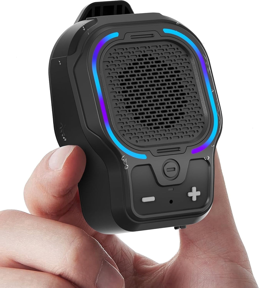 Wearable Bluetooth Speaker, Small Clip-on Wireless Portable Speaker, 10H Battery, IPX6 Waterproof Mini Speaker, 3 Light Modes with Mic, for Hands-Free Music Call Outdoor Work, Gift for Dad, Black