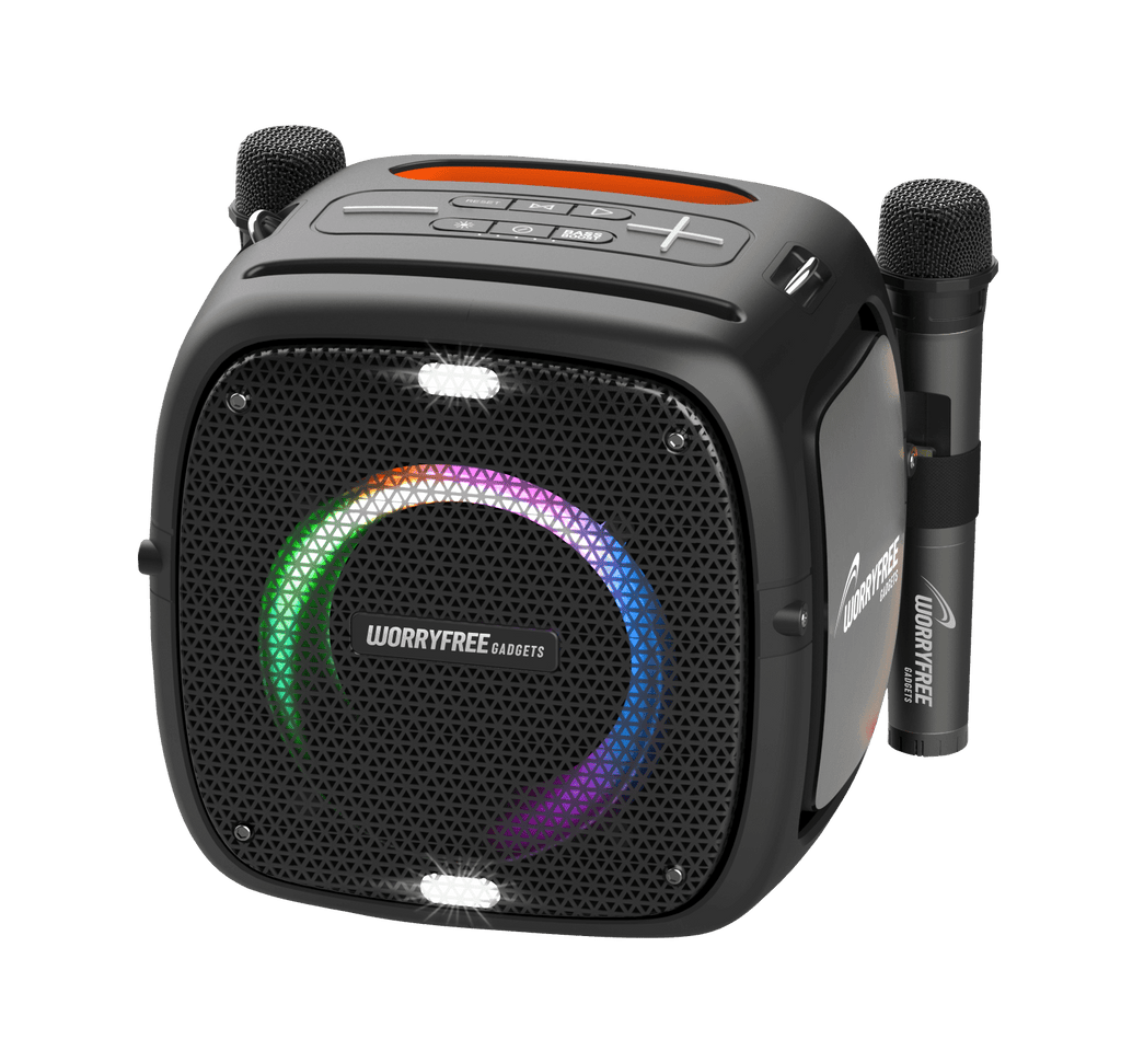 WorryFree Gadgets Portable Bluetooth Speaker with Two Microphones and Multicolor LED Lights, Wireless, 80W, Black