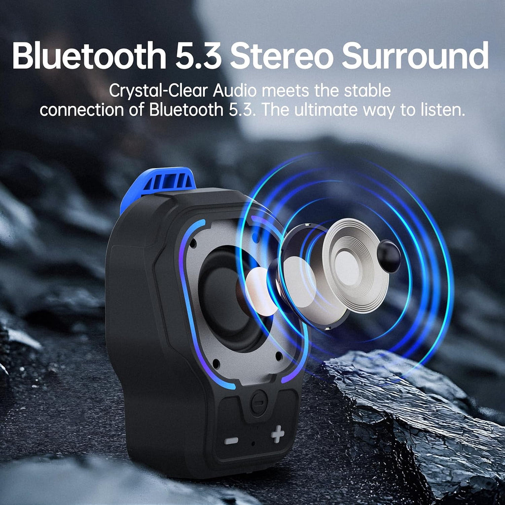 Wearable Bluetooth Speaker, Small Clip-on Wireless Portable Speaker, 10H Battery, IPX6 Waterproof Mini Speaker, 3 Light Modes with Mic, for Hands-Free Music Call Outdoor Work, Gift for Dad, Black