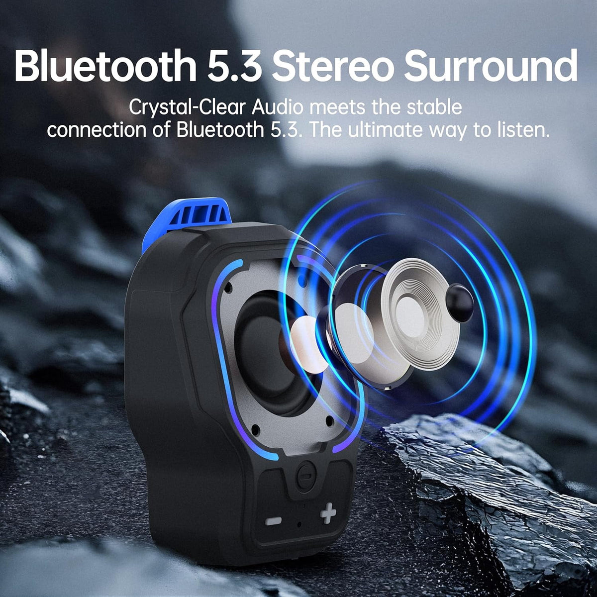 Wearable Bluetooth Speaker, Small Clip-on Wireless Portable Speaker, 10H Battery, IPX6 Waterproof Mini Speaker, 3 Light Modes with Mic, for Hands-Free Music Call Outdoor Work, Gift for Dad, Black
