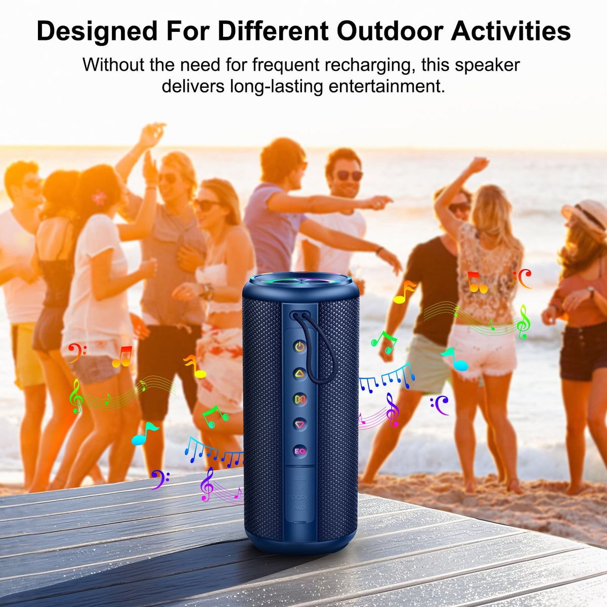 Portable Bluetooth Speaker, Bluetooth 5.4 Wireless Speaker, IPX7 Waterproof Outdoor Speaker with RGB Party Lights, 20W Stereo Sound, 20H Playtime, TWS Pairing for Camping, Beach, Home Party