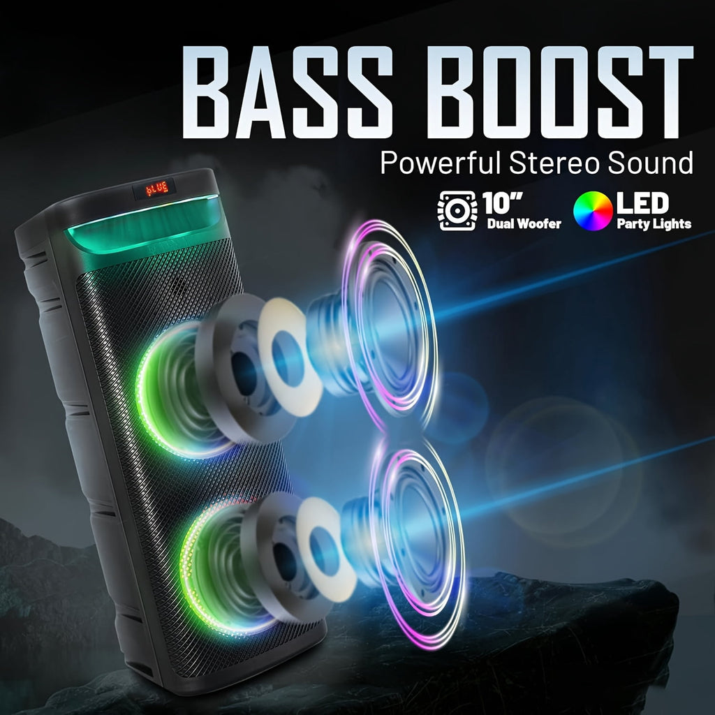 RIDWIND 8000W Peak Power Dual 12" Woofers Portable Bluetooth Speaker Indoor & Outdoor Loud Heavy Bass Sound System With Microphone RGB Party Lights Remote Control Support TWS/USB/FM/AUX/TF