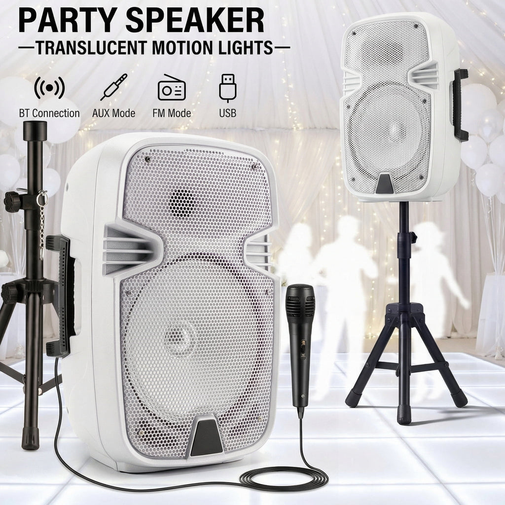 Portable BT Wireless Party Speaker with Translucent Light & Stand - Choose 8" (5 Colors) or 12", Includes Wired Mic, Remote, TWS, BT ConnectionUSB/TF/FM for Karaoke & Outdoor