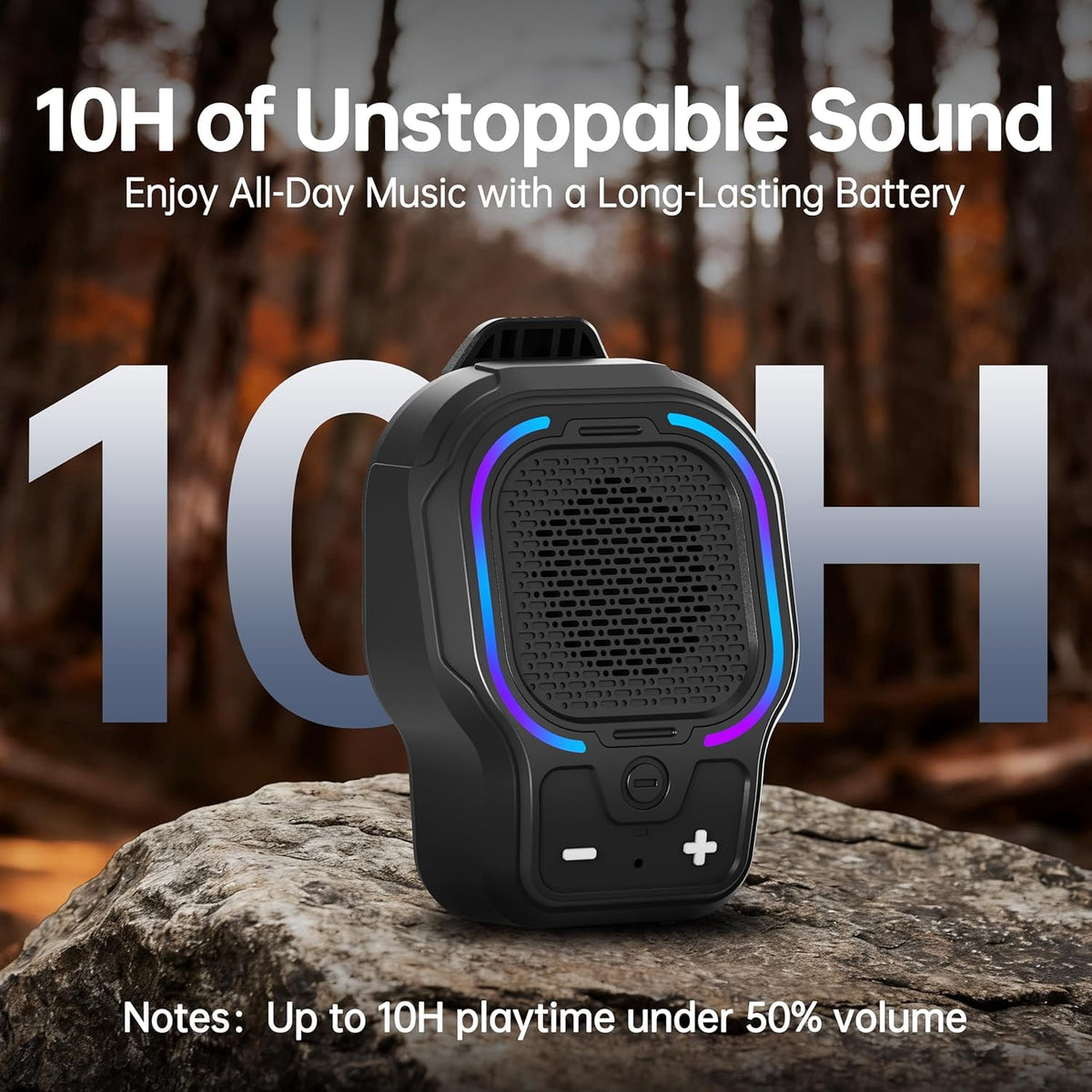 Wearable Bluetooth Speaker, Small Clip-on Wireless Portable Speaker, 10H Battery, IPX6 Waterproof Mini Speaker, 3 Light Modes with Mic, for Hands-Free Music Call Outdoor Work, Gift for Dad, Black