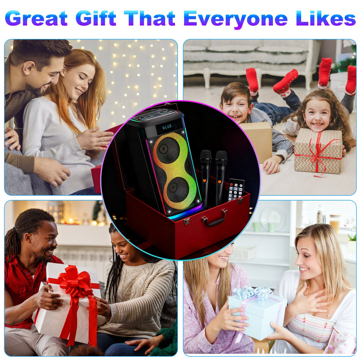 Imountek Portable Wireless Party Speaker with LED Lights, Wireless Mic, Remote, TWS, FM Radio, 10H Playtime, IPX6