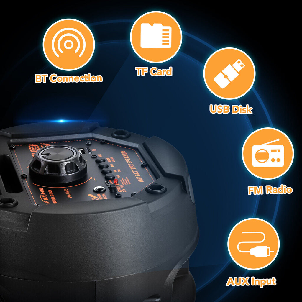 CURUK Portable Wireless Bluetooth Speaker Triple 8" Woofer PA System FM AUX TWS, MIC, RC, LED Light