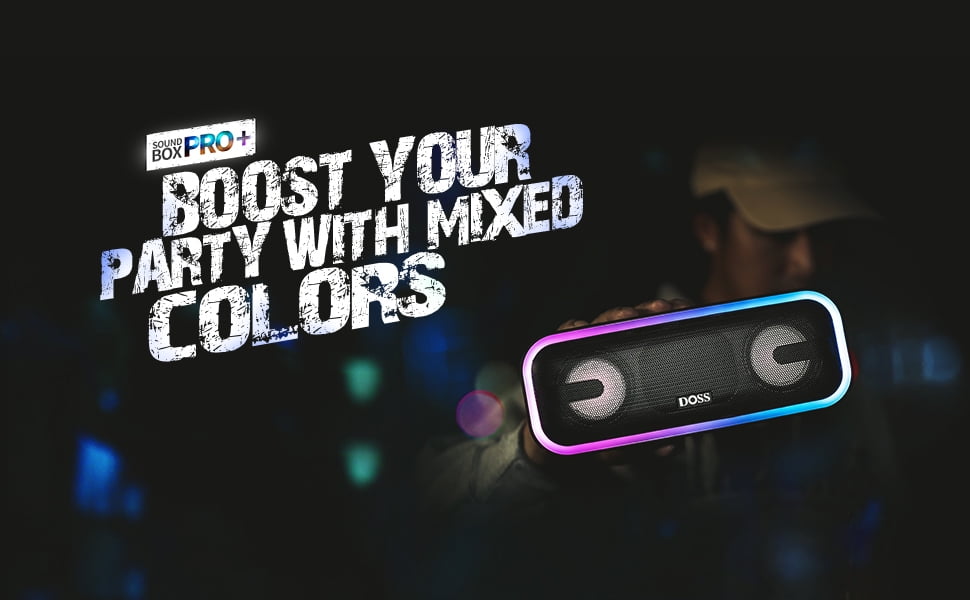 DOSS Wireless Bluetooth Speaker with 24W Impressive Sound, Booming Bass, IPX6 Waterproof, 15Hrs Playtime, Wireless Stereo Pairing, Mixed Colors Lights, 66 FT -Black