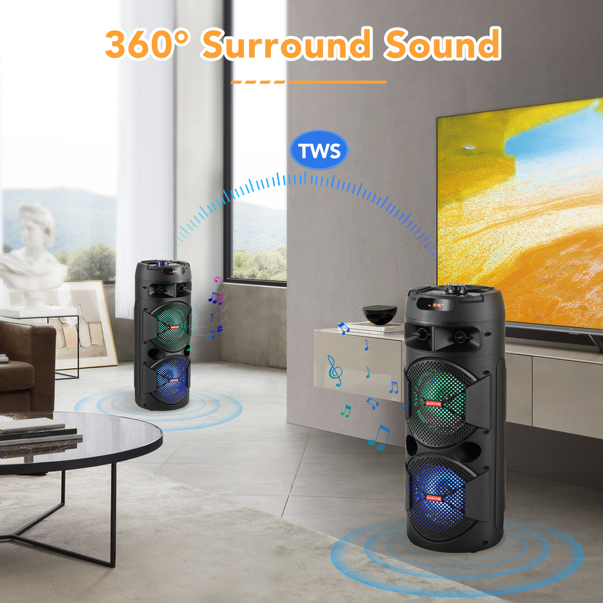 CURUK Portable Wireless Bluetooth Speaker Triple 8" Woofer PA System FM AUX TWS, MIC, RC, LED Light