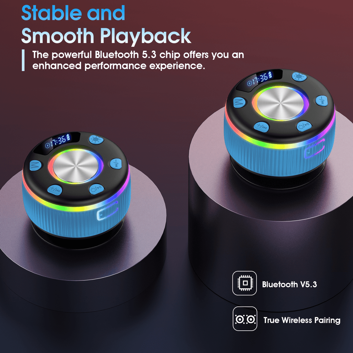 Bluetooth Shower Speaker, IPX7 Waterproof Wireless Speaker with Suction Cup, Time & Battery Display, Hands-Free Calls, 8–15H Playtime, 360° Sound Portable Mini Speaker for Bathroom and Travel
