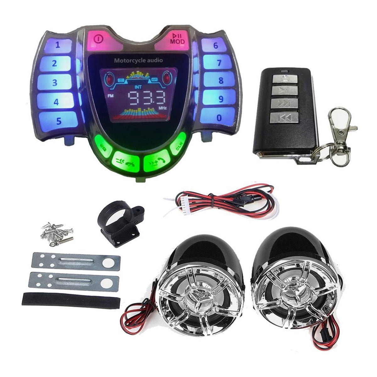 Motorcycle Au-dio Handsfree Bluetooth Stereo Speakers FM Radio Sound System Anti-theif Amplifier MP3 Music Player Remote Control ,Bike Audio
