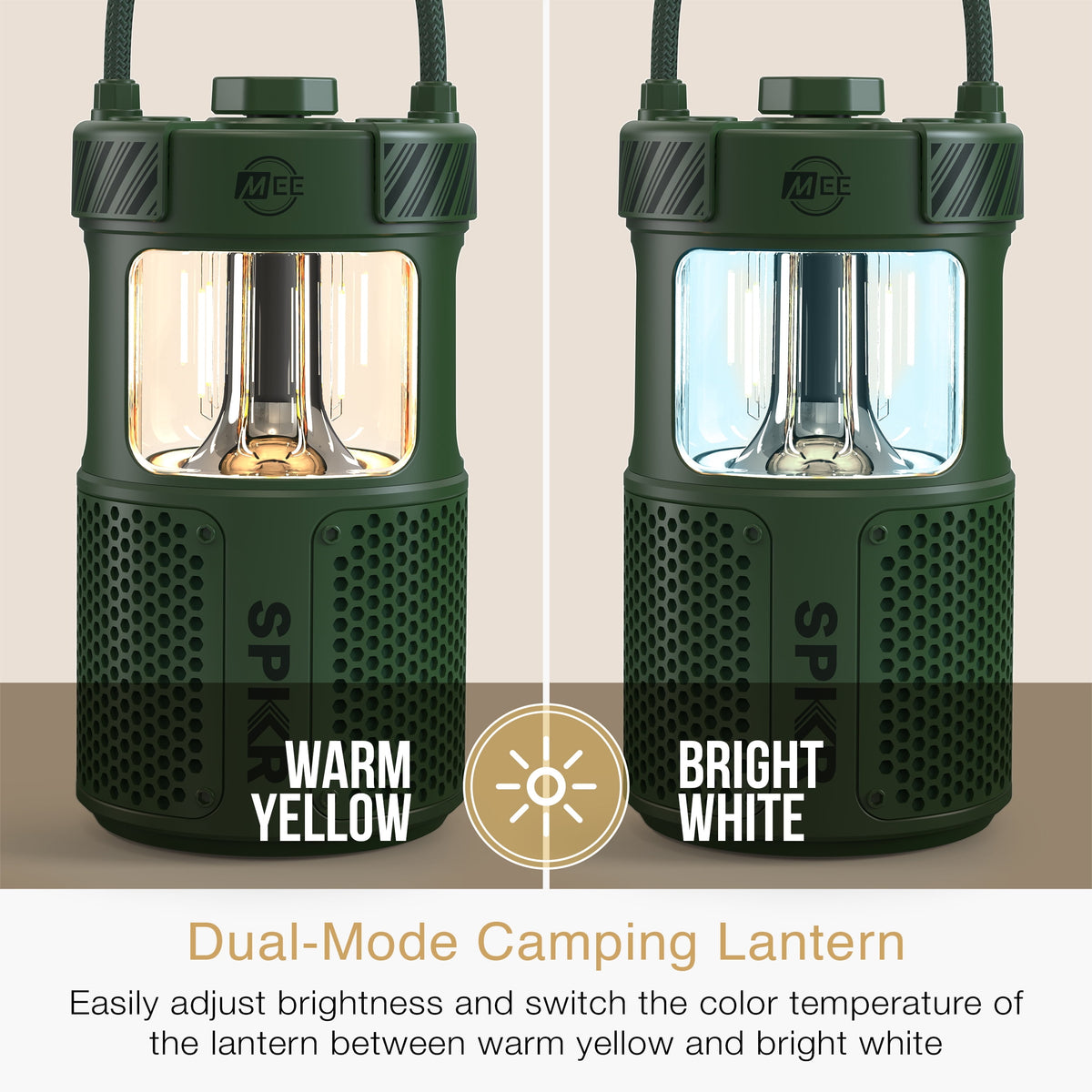 MEE audio lightSPKR Bluetooth Wireless Speaker + Camping Lantern IPX6 Water Resistant (Forest Green)