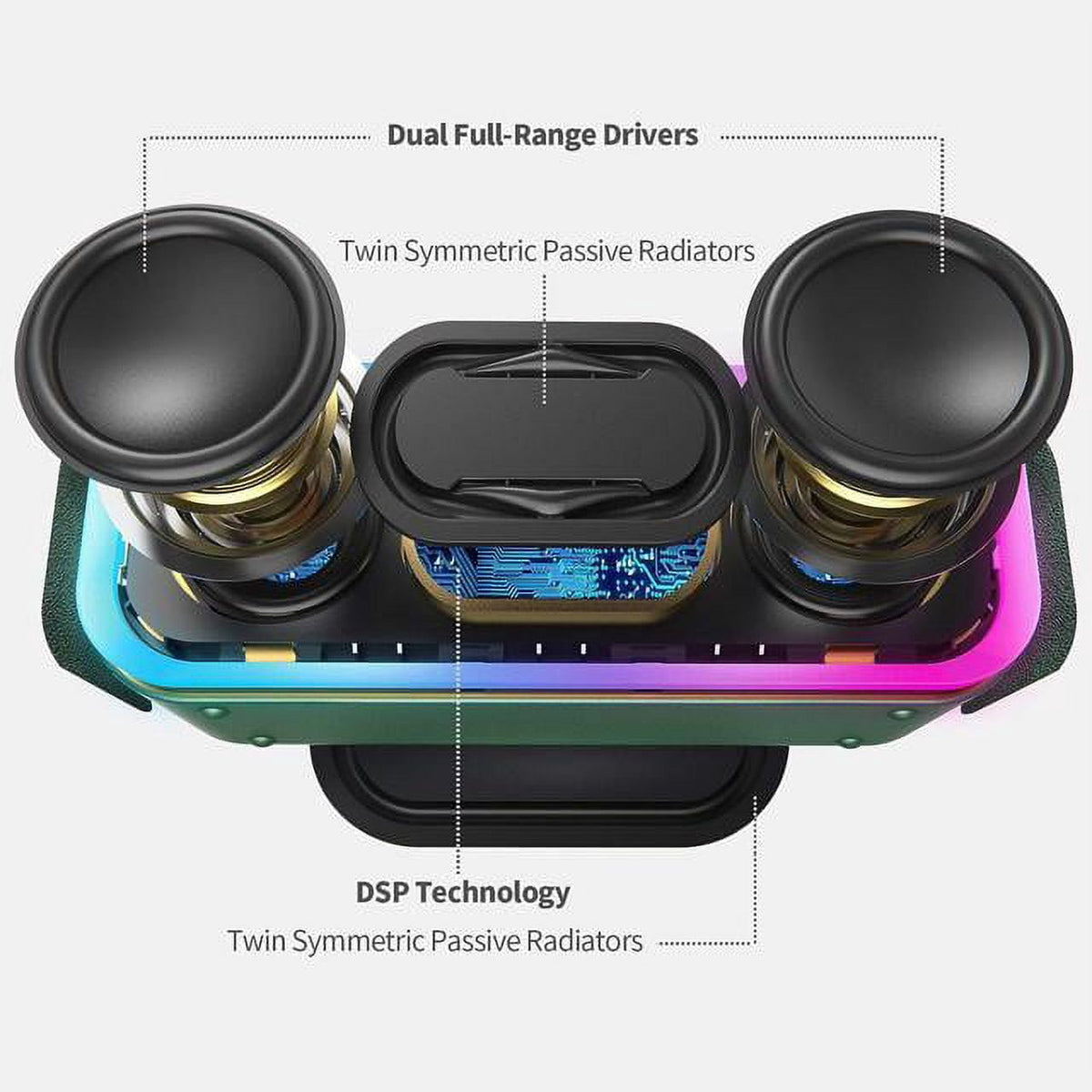 DOSS Wireless Bluetooth Speaker with 24W Impressive Sound, Booming Bass, IPX6 Waterproof, 15Hrs Playtime, Wireless Stereo Pairing, Mixed Colors Lights, 66 FT -Black